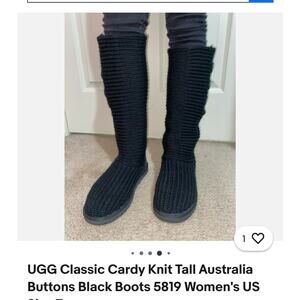 UGG Australia Classic Cardy Knit Tall Black Snow Boots Women's 6 Y2K boho